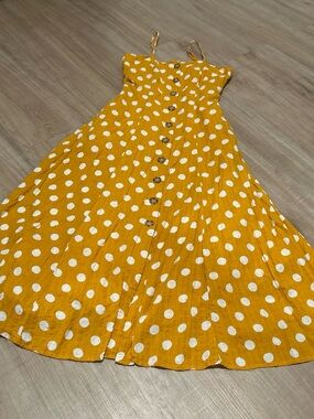 Women's Yellow Polka Dot Button-Front Sundress